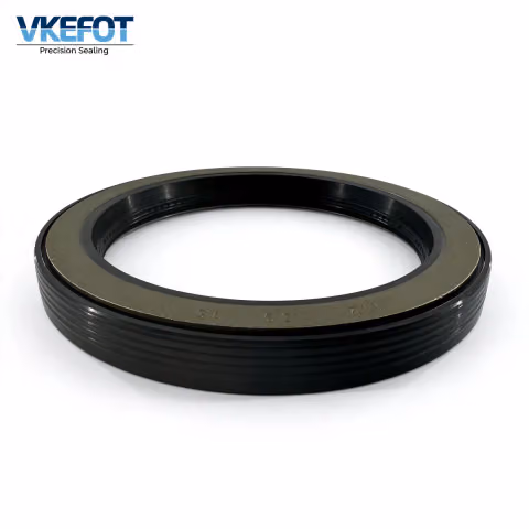 VKEFOT 112x150x15 mm truck axle oil seal, angled view showing the ribbed metal outer diameter