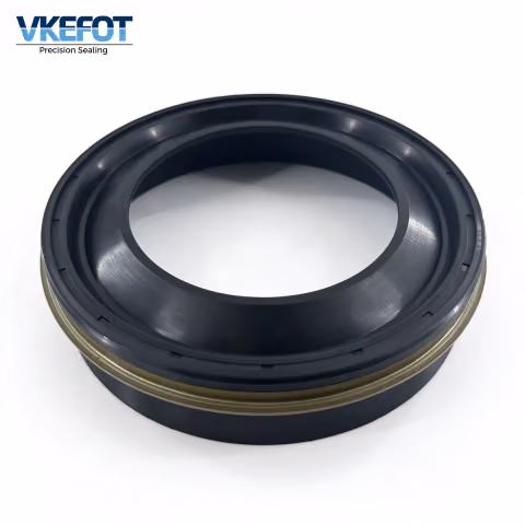 VKEFOT mixer truck gearbox oil seal, face view showing the multi-step NBR lip and metal flange