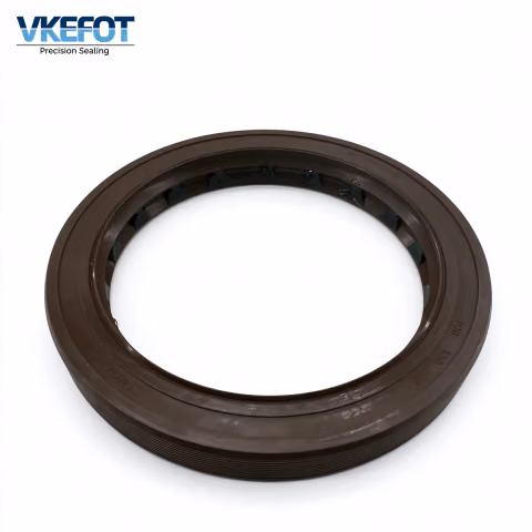VKEFOT 100x130x15 mm wheel hub oil seal in NBR, front view showing the brown lip and the spring-loaded sealing edge