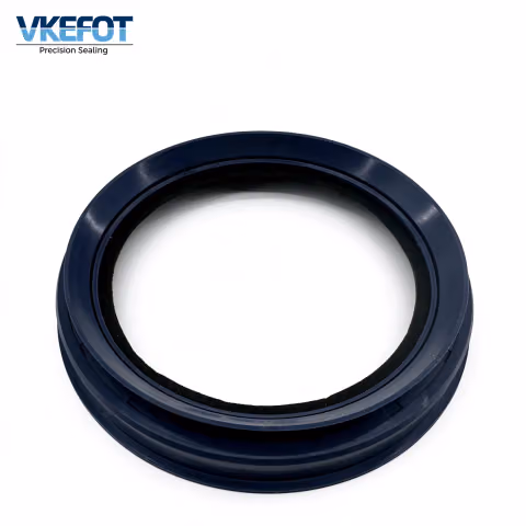 VKEFOT 101x125/130x13.5/21.5 mm wheel hub oil seal in blue NBR, front view showing the sealing lip and the stepped body