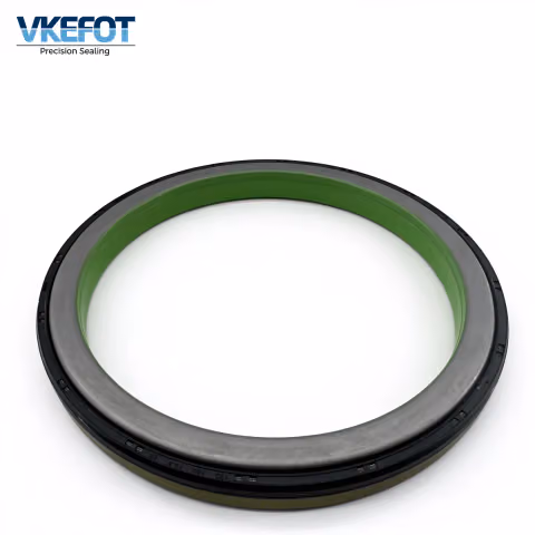 VKEFOT 132x160x12.8/15 mm rear crankshaft oil seal, front view showing the green sealing lip and the outer body