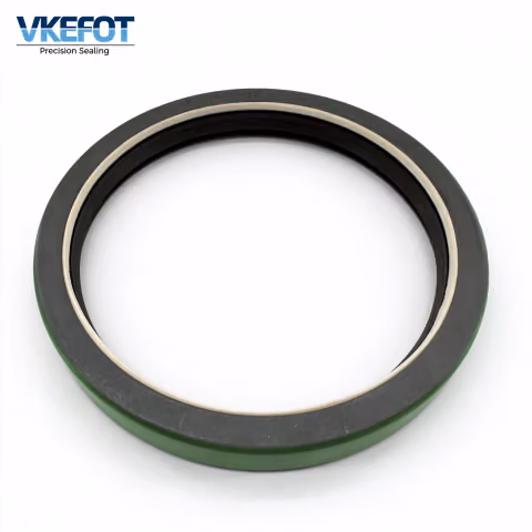 VKEFOT 140x164x20 mm truck wheel hub oil seal, front view showing the marked case face and the black sealing lip