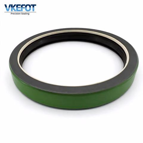 VKEFOT 140x164x20 mm truck wheel hub oil seal, side view showing the green coated metal-cased outer diameter