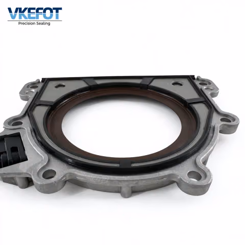 VKEFOT 130x160x14.5 mm crankshaft rear oil seal assembly, side view showing the housing depth and bolt holes