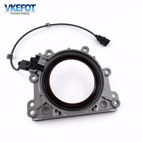 VKEFOT 130x160x14.5 mm crankshaft rear oil seal assembly, angled view showing the cable lead and connector