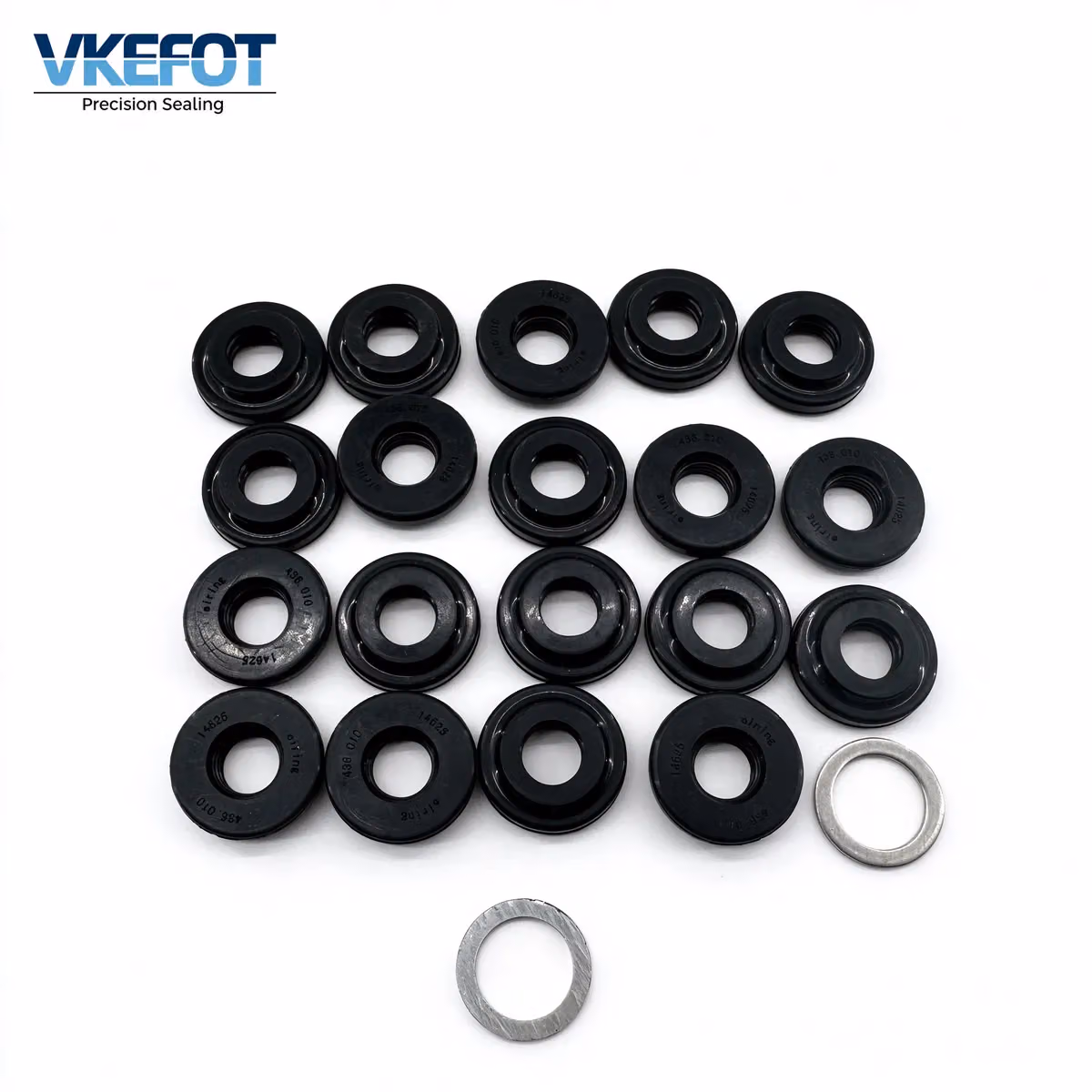 VKEFOT 9.7x22.5x6 mm cylinder head cover bolt seal ring in ACM, group view of the black seal rings with metal insert was