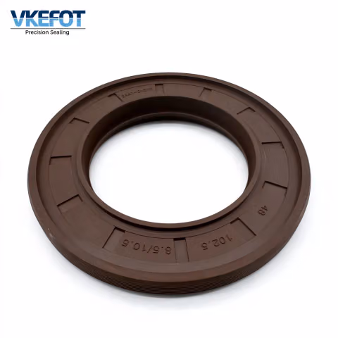 VKEFOT 48x102.5x8.5/10.5 mm rotary shaft oil seal, front view showing the brown lip, spring and body ribs