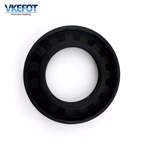 VKEFOT 35x58x8 mm rotary shaft oil seal, angled view showing the ribbed outer diameter