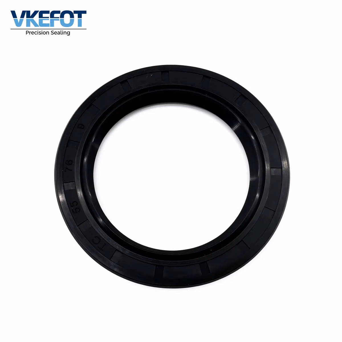VKEFOT 55x76x9 mm rotary shaft oil seal in NBR, front view of the lip and case