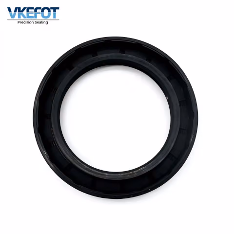 VKEFOT 55x76x9 mm rotary shaft oil seal, three quarter view of the lip and metal case